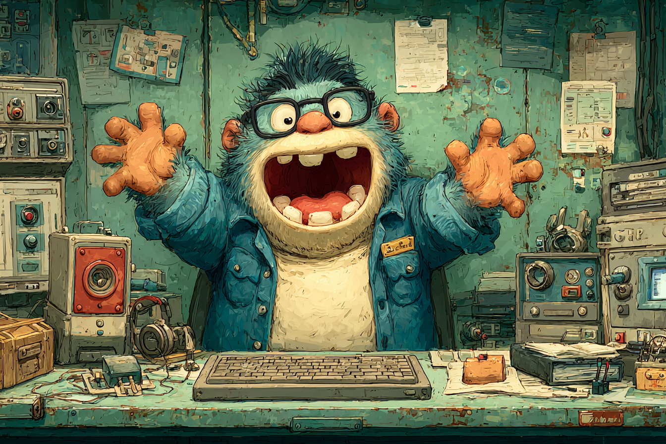 Creative chaos monster in studio
